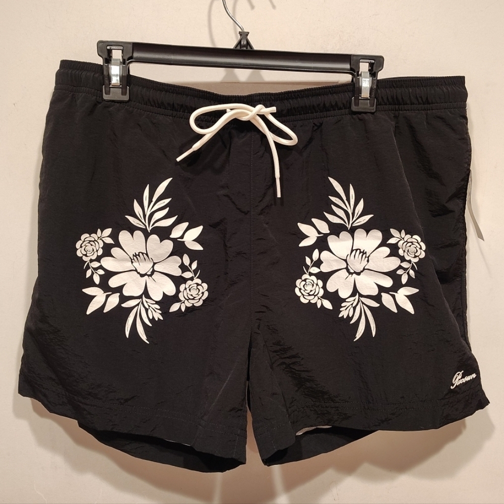 Pacsun Nwt Men's Black Floral Swim Trunks Shorts Sz Xl Beach Vacation Travel